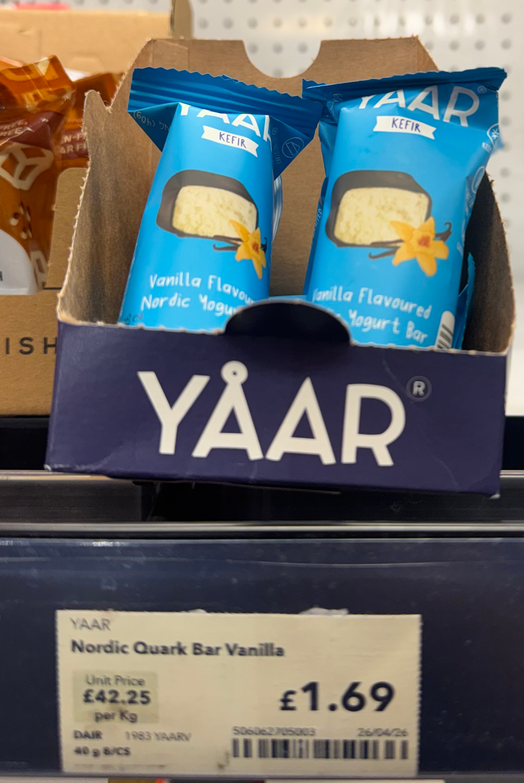 YAAR Vanilla single bars in a UK shop display